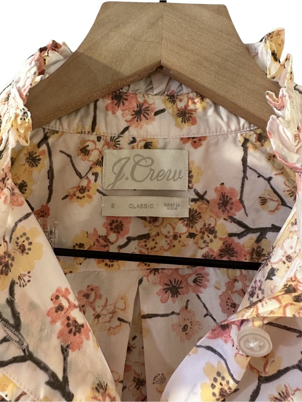 J. Crew Classic Fit Cherry Blossom Floral Ruffle Collar Button-Up Blouse - Picture 7 of 9